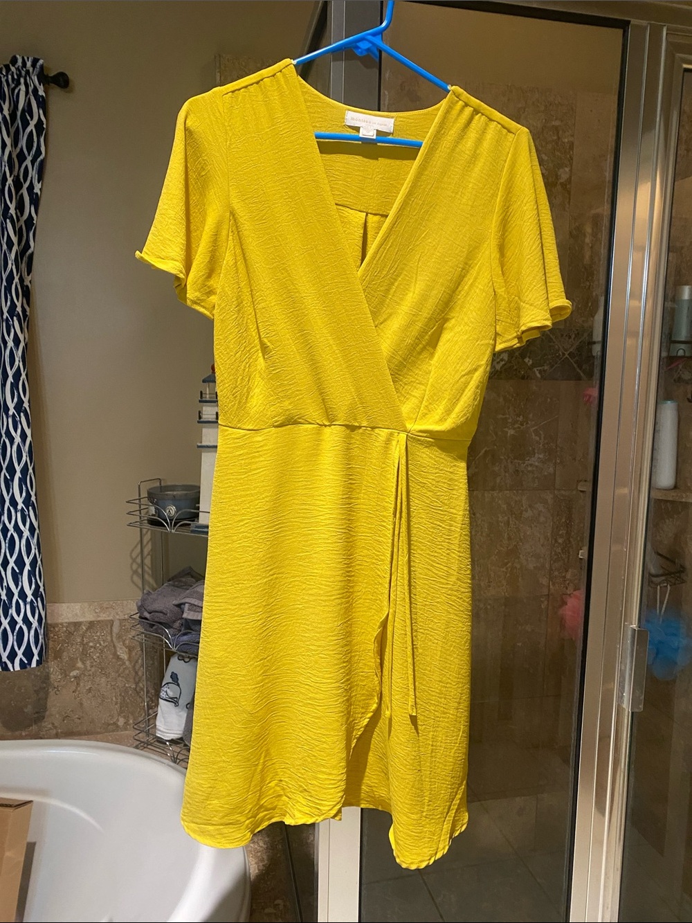Yellow Wrap-Style Women’s Dress - V-Neck Short Sleeve